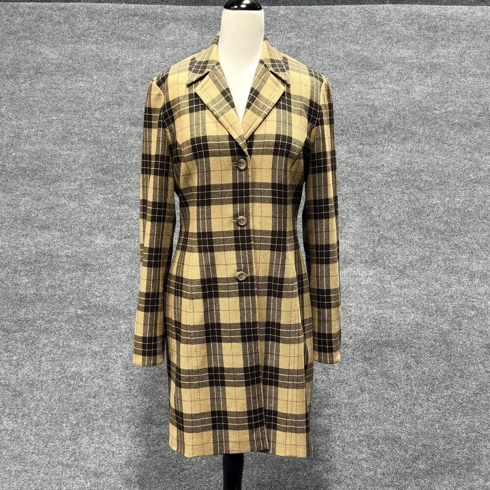 Caslon Coat Womens 10 Brown Plaid Wool Blend Long Button Front Lined Jacket